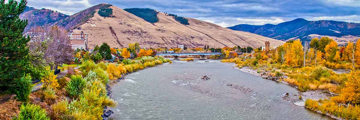 A moody fall day in Western Montana's Missoula over the Clark Fork River.